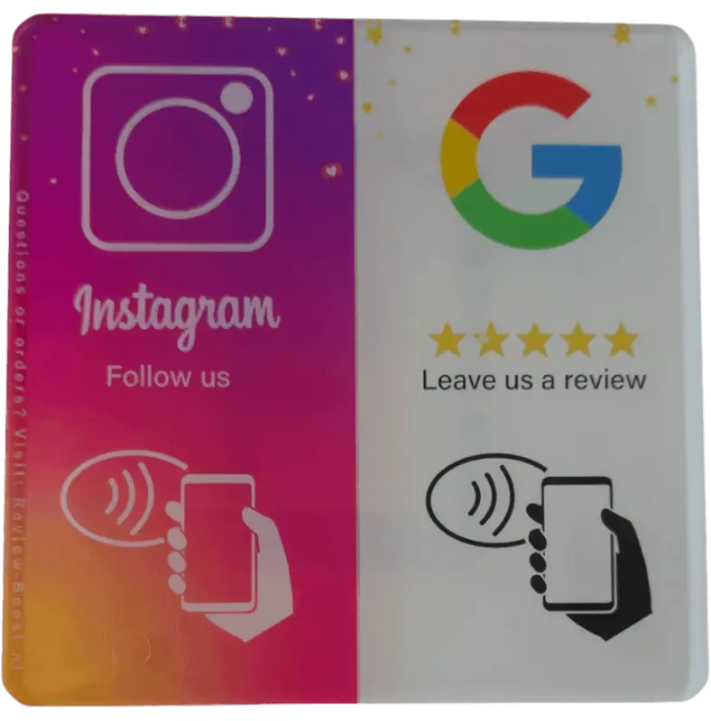 NFC Duo Instagram/Google bord 10x10cm PVC+Epoxy Duo NFC bord met Instagram en Google op 10x10 cm PVC met epoxy