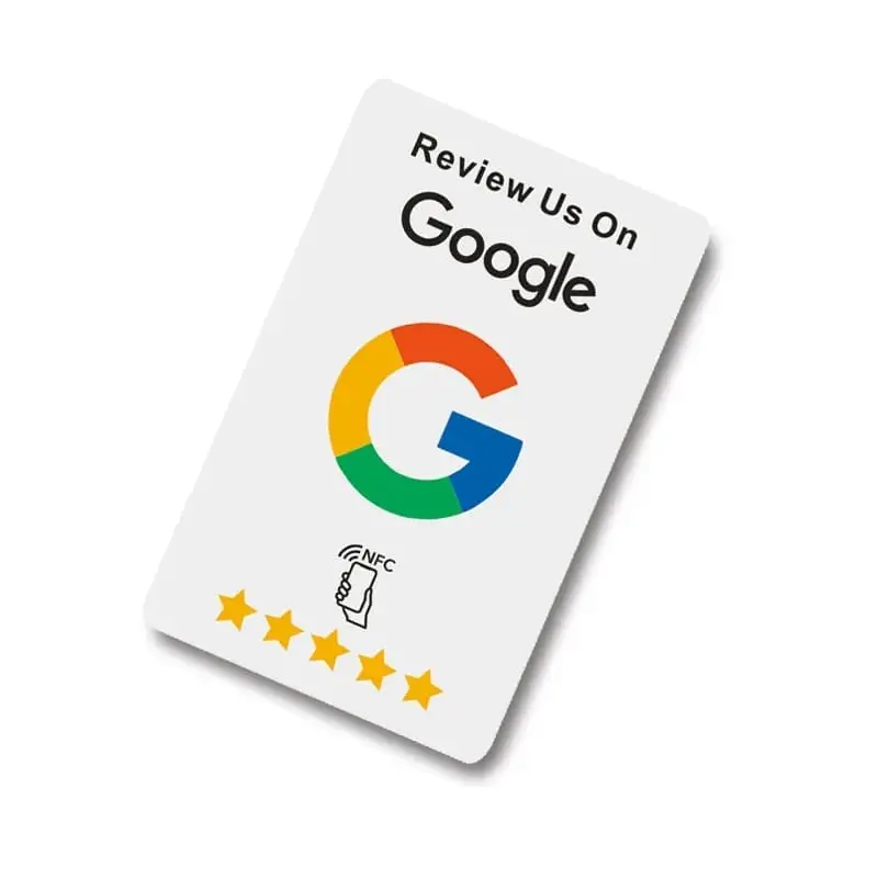 Witte NFC Reviewkaart in Google uitvoering op pasjesformaat