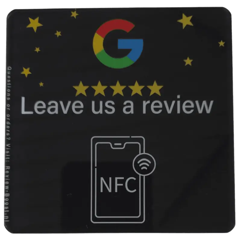 NFC Google Review bord 10x10cm PVC+Epoxy Zwart Zwart NFC Google review bord van 10x10 cm in PVC met epoxy